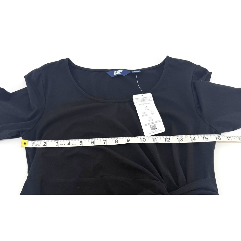 Lands End Womens Black Twist Front Fit Flare Dress 3/4 Sleeve Tencel Modal S 6-8 - Picture 4 of 7